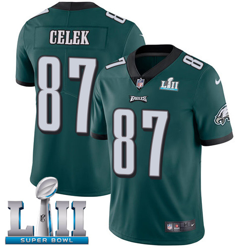 Nike Eagles #87 Brent Celek Midnight Green Team Color Super Bowl LII Youth Stitched NFL Vapor Untouchable Limited Jersey